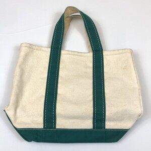 Vintage LL Bean Small Boat & Tote Canvas White with Green Double Handle USA Made